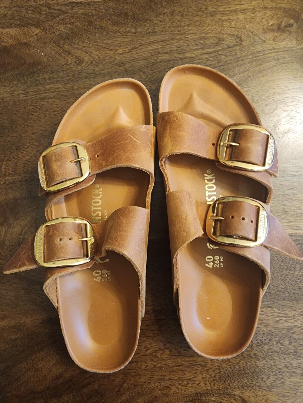 Birkenstock Arizona Big Buckle Natural Oiled Leather Sandals In Cognac